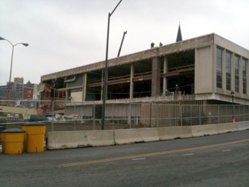 the library building with back wall gone, Feb. 23, 2011